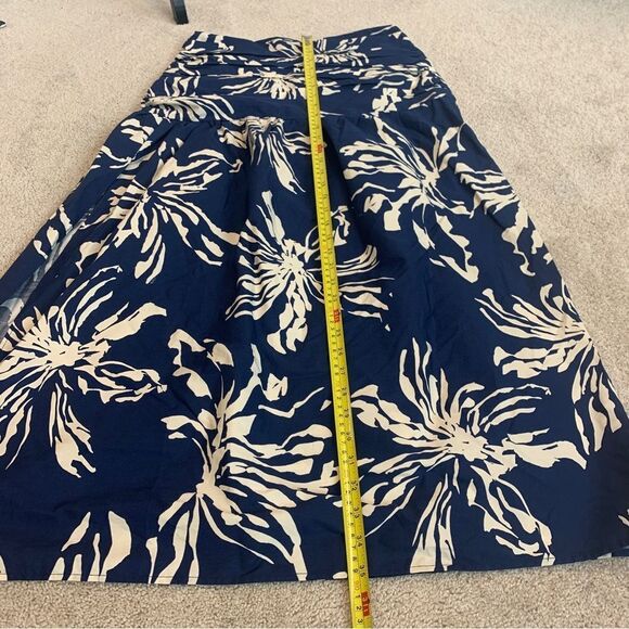 Zara navy long printed high waisted pleated side slit skirt Sz M NWT - Picture 8 of 9